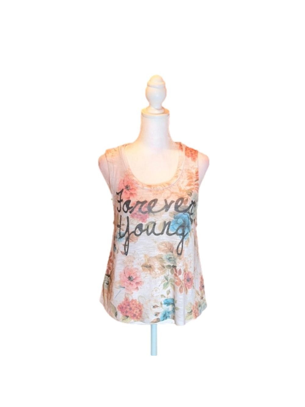 CHARLOTTE RUSSE Floral “Forever Young” Tank Top Size M